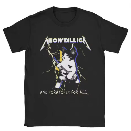 Camiseta Camisa Blusa Algodão Unissex Harajuku Meowtallica Funny Cat Meme Heavy Metal Parody