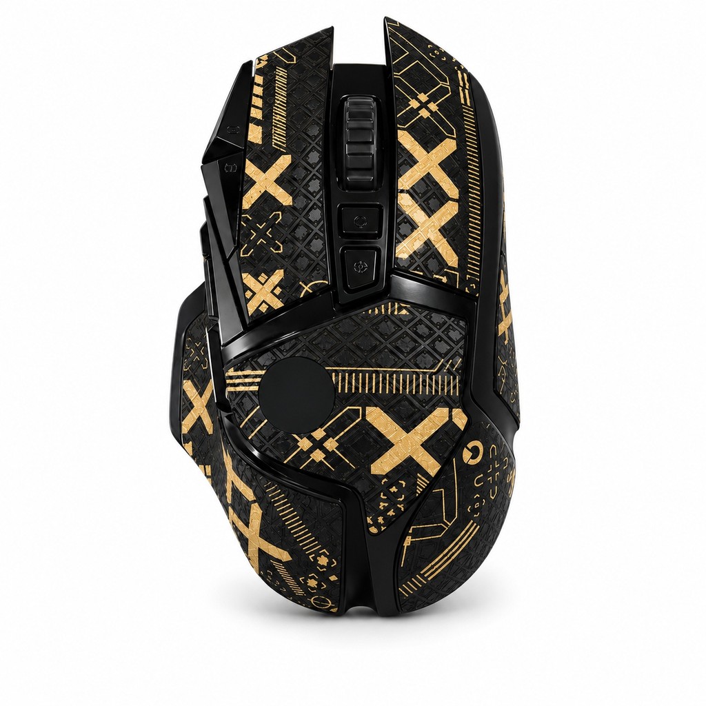 Adesivo para Mouse Logitech G502 Preto c/ X Dourado