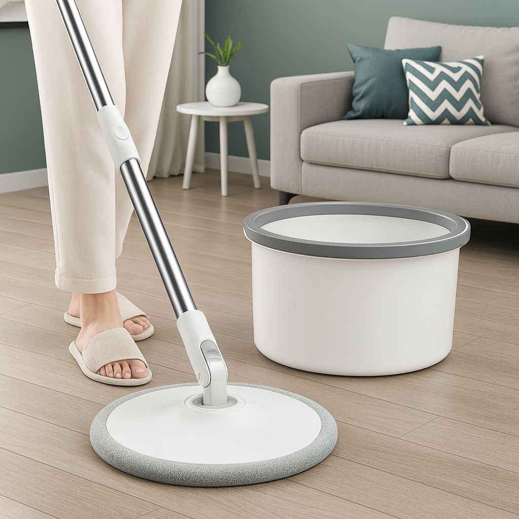 Mop Giratório 360° Deluxe com Separador de Água Suja Balde Dupla Câmara Microfibra Super Absorvente Limpeza Rápida