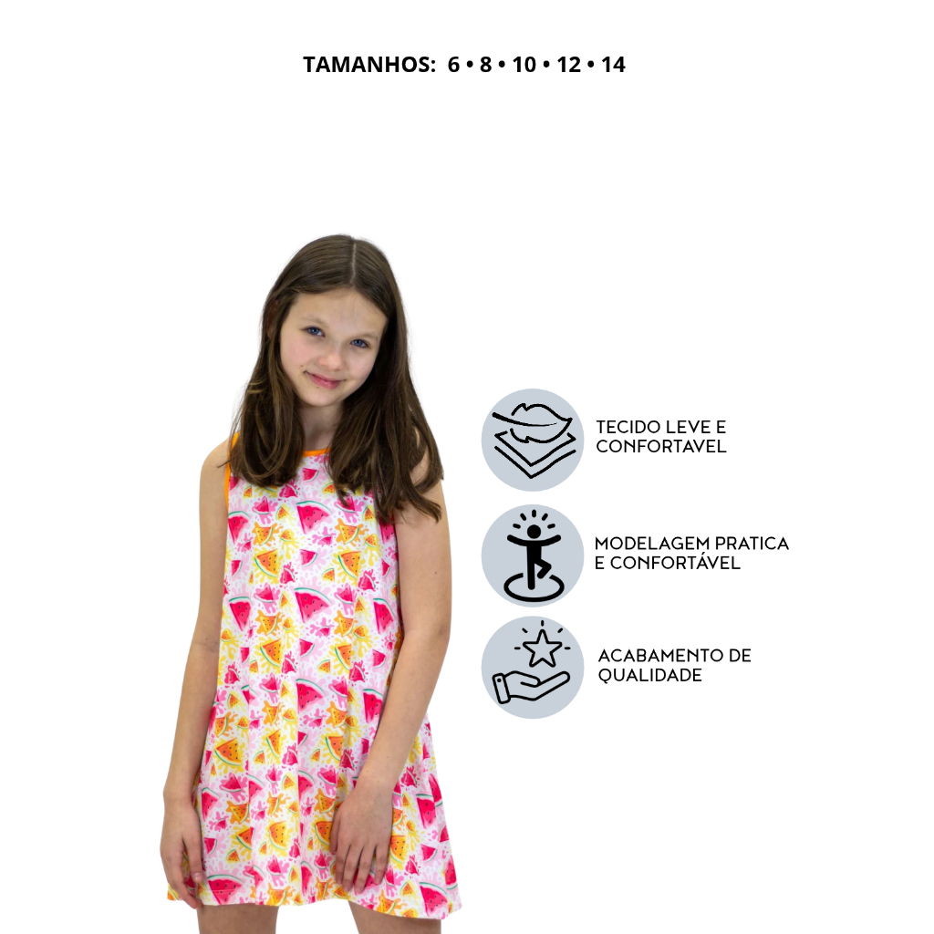 Vestido Melancia Infantil Juvenil Tamanhos 6 Ao 14 Alta Qualidade Premium