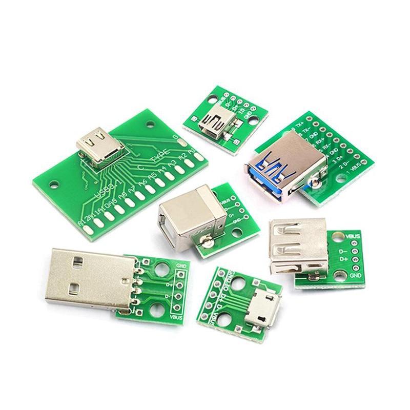 5pcs Micro Mini USB Um Macho 2.0 3.0 A Fêmea B Conector Interface Para 2.54mm DI