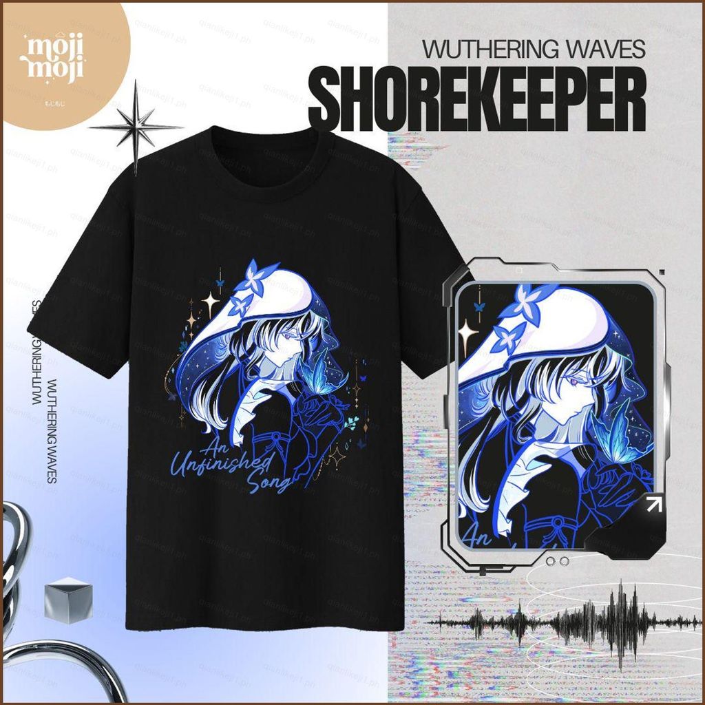 QL1 Wuthering Waves The Shorekeeper Cosplay Pano Gráfico Completo Verão Camiseta Anime Manga Curta Top