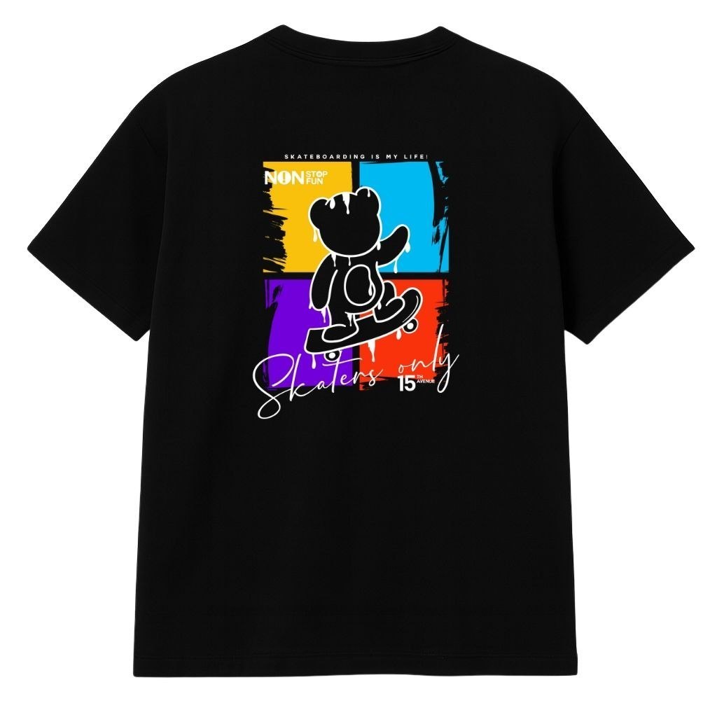 Camiseta Camisa Blusa Skaters Only Non Stop Fun Urso Estampa Streetwear Básica Algodão Premium