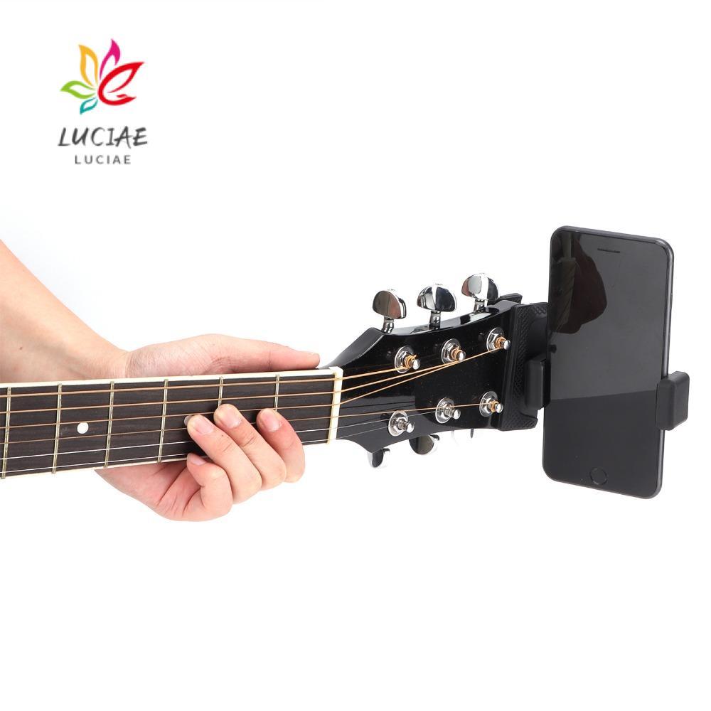 LUCIAE Headstock Phone Mount , Braçadeira Design Plástico + Metal Guitar Holder , Preto Clip