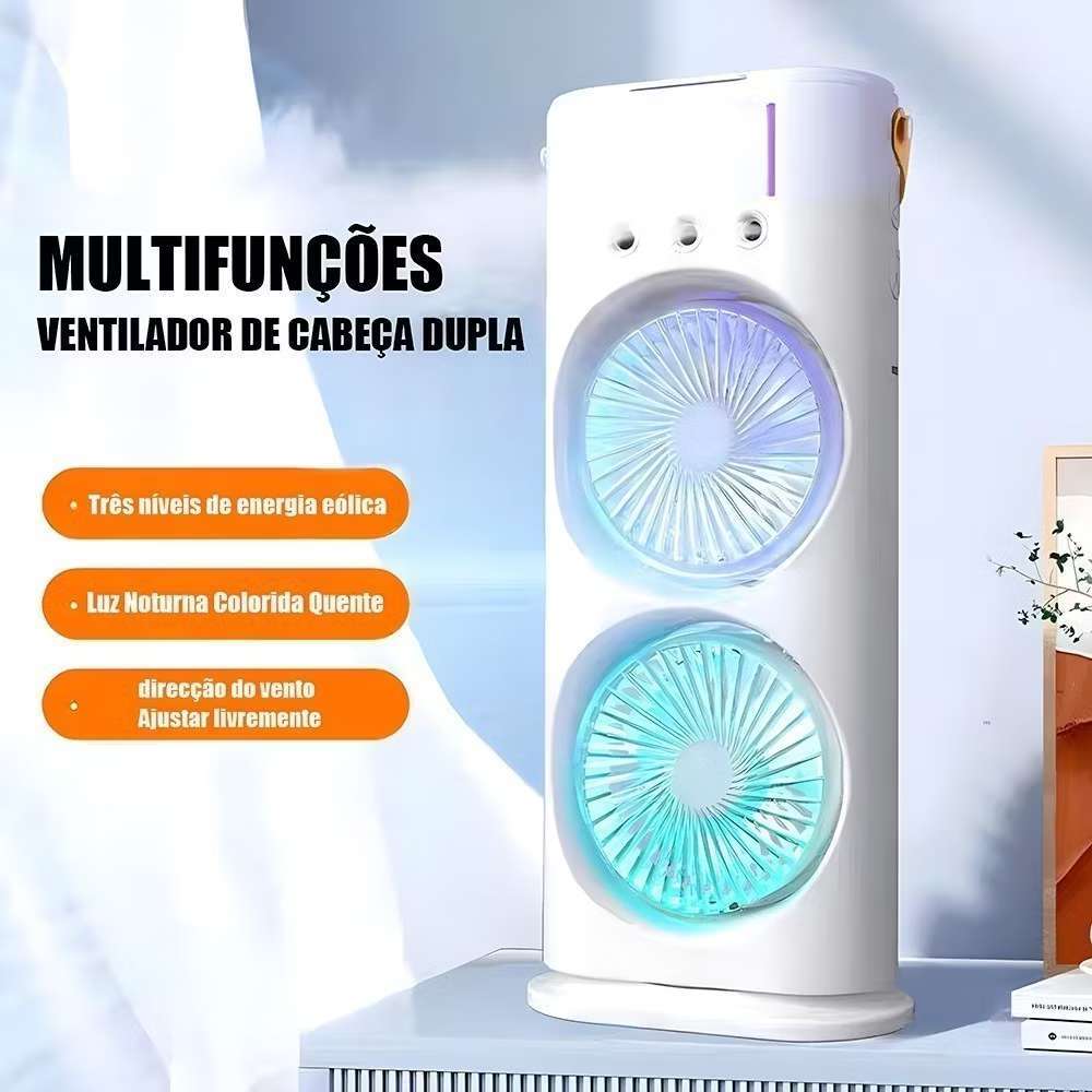 Mini Ar Condicionado Portátil Recarregável: Dupla Camada Ventilador + Reservatório + RGB