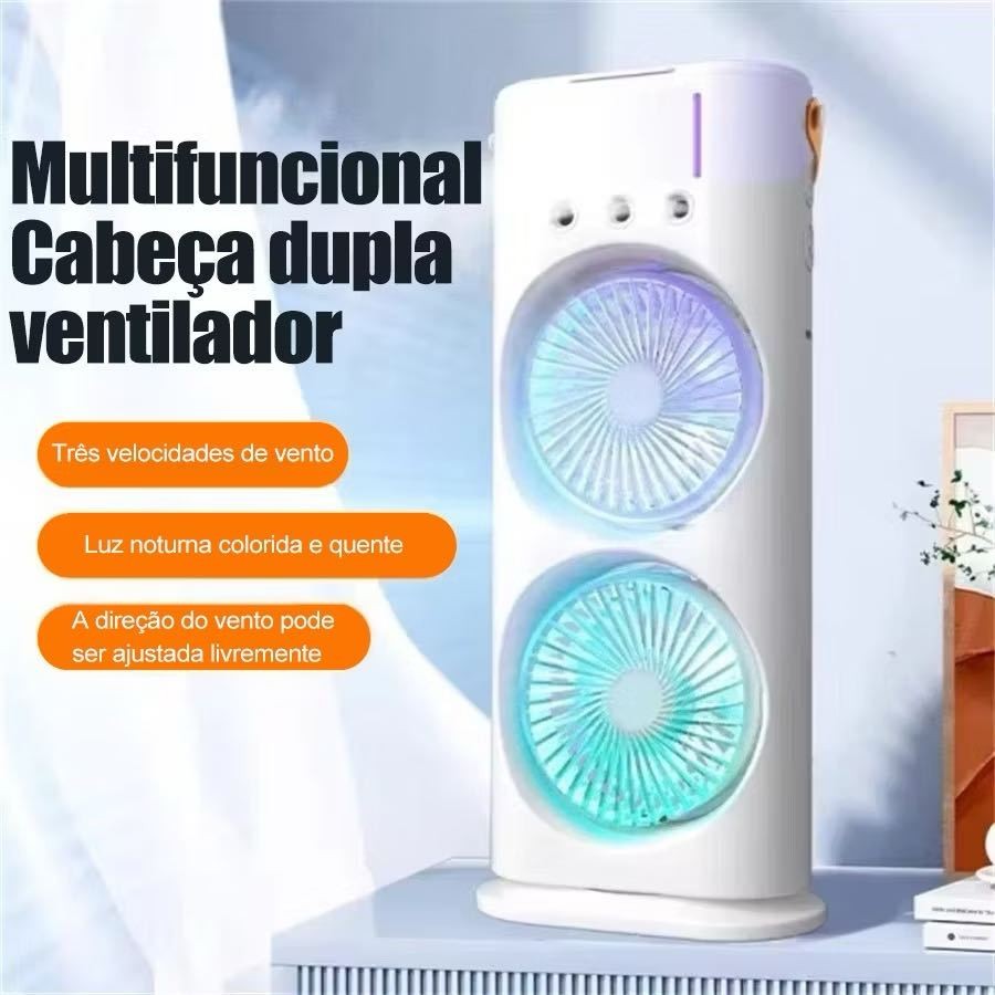 Mini Portátil Climatizador Camada Ventilador Dupla Umidificador Hélice Giratório+rgb Ar C/ Reservatório