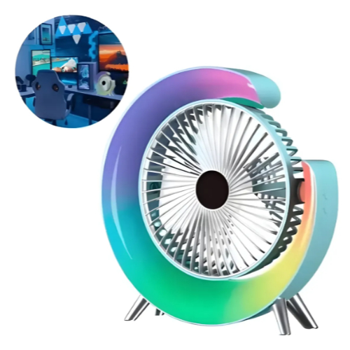 Ventilador Colorido Rgb De Mesa Com Design Confort Novos 5 Cm 50hz/60hz azul-aço127/220v Plástico 3