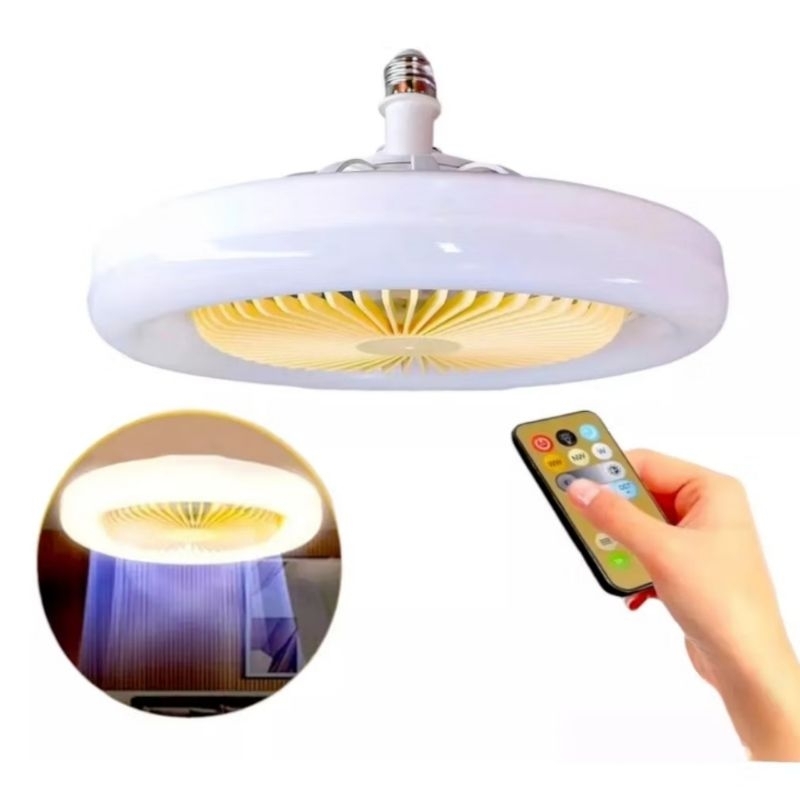 Ventilador Lâmpada LED Com Controle Remoto 3 Velocidades Silencioso E27 Luz RGB Teto Rosca Econômico