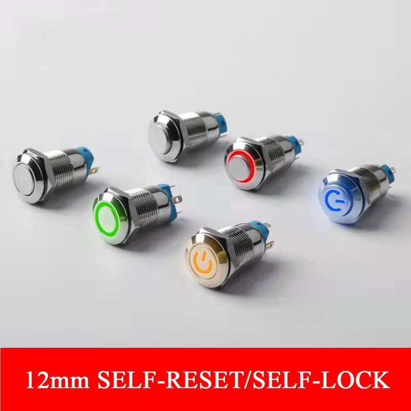 12mm 12-24 V Eletrônica Chrome Pin Pé Levou Luz De Metal Botão Interruptor Momentâneo 12 220 24 3 6 110 5 LED
