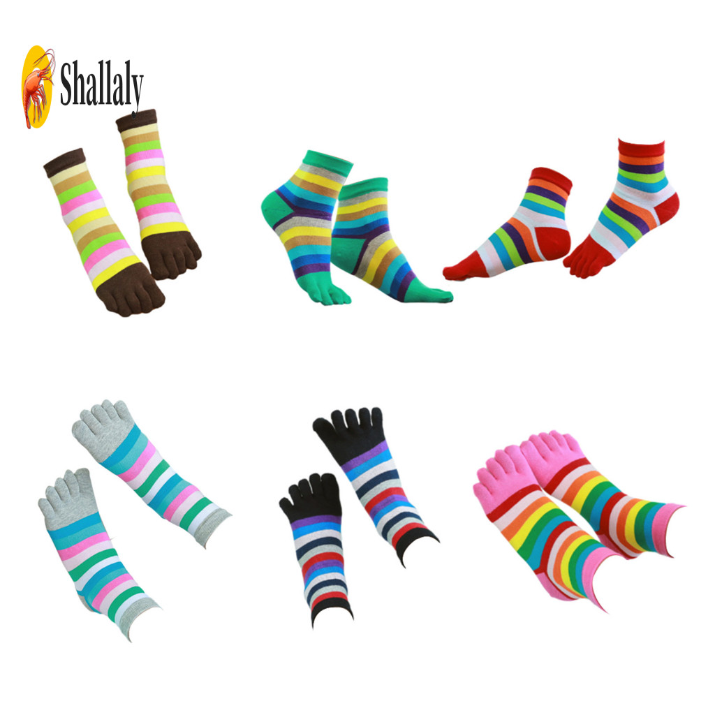 Athletic Toe Socks Breathable 1 Pair Women’s Colorful Striped Mid-calf Compression with Arch Support Non-slip for Wear