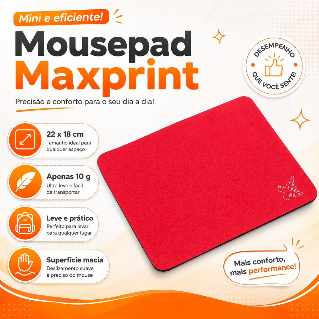 Mousepad Base para Mouse  EVA Maxprint Vermelho com Tecido Anti Deslizante