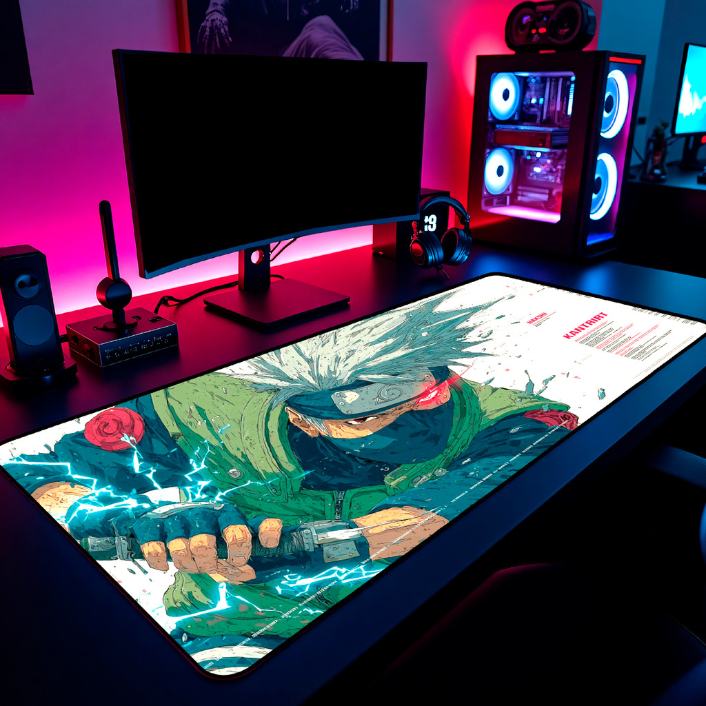 Mouse Pad-Gamer Kakashi Hatake Naruto Anime 65x30cm 80x40cm 90x50cm 120x60cm Borda Costurada
