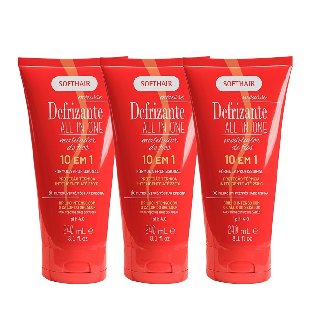 Kit 3 Mouse Anti-frizz Defrizante All In One 10 em 1 Soft Hair 240ml