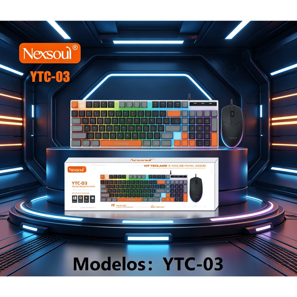 Kit Teclado e Mouse Gamer Semi Mecânico Iluminação RGB Anti Ghosting Com Fio USB PC Notebook