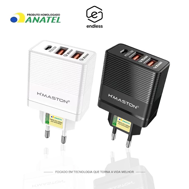 Carregador 67.5W Turbo Rápido TIPO-C +2 USB-A  PD22.5W QC3.0 Carregar Celular Portátil