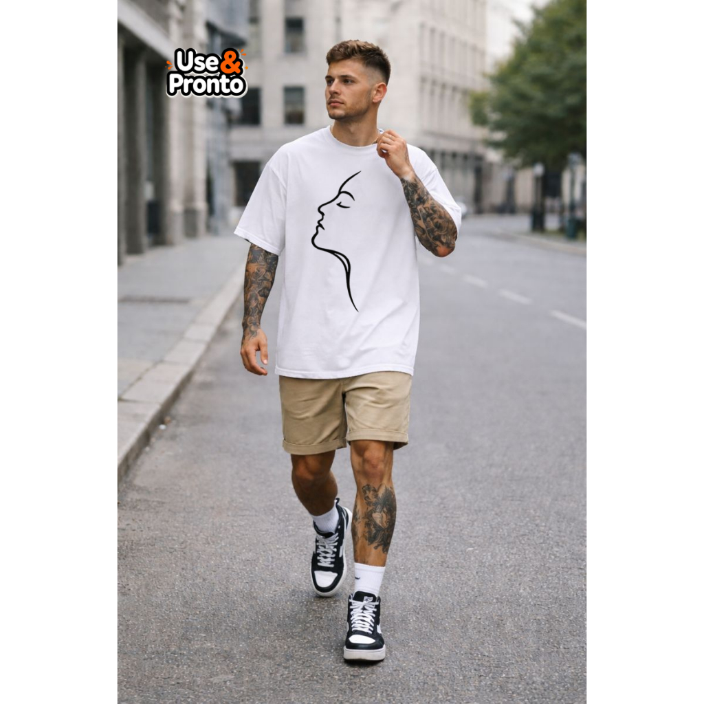 Camiseta Oversized Masculina Branca Estampa Artística Minimalista | Profile Void | Arte Abstrata