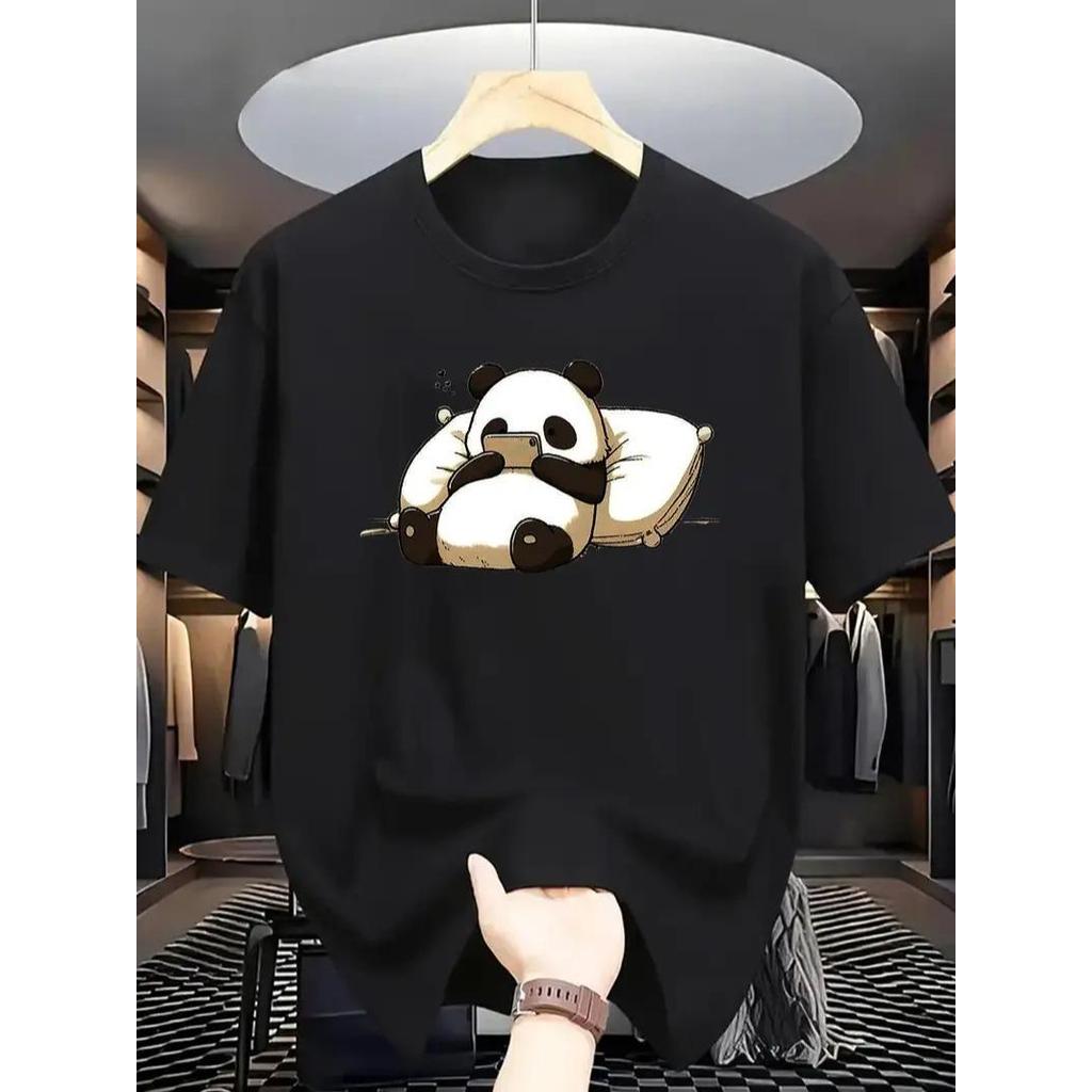 Camiseta Algodão Premium Streetwear Casual Basica Panda Celular Cartoon