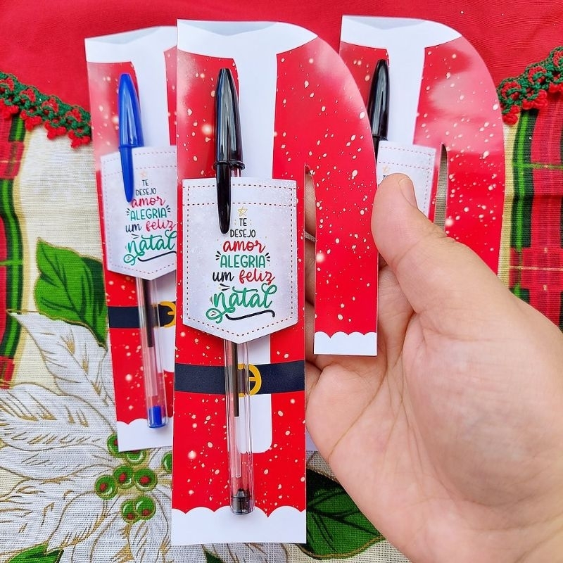 kit Caneta com Card Natalino Personalizado / Lembrancinha de Natal  / Mimo