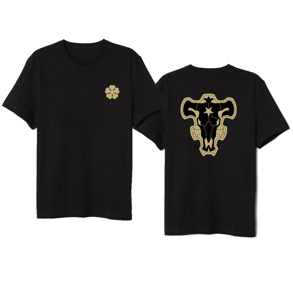 Camiseta estampada premium em puro algodão Camiseta Unissex Algodão Anime Touros Negros Black Clover
