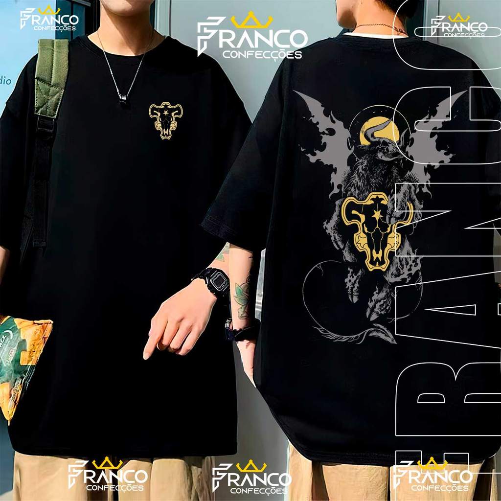Camiseta Oversized Anime Esquadrão Bulls Asta Rei Mago Black Clover Camisa Unissex 100% Algodão Premium