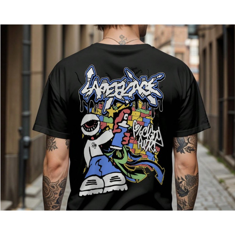 Camiseta Premium Algodão Streetwear Estampada Oversized Desenho Anime Camisa Preto