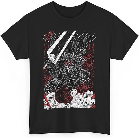 Camiseta Unissex Masculino Guts Gothic Anime Art Berserk Black Swordsman Streetwear Algodão Premium