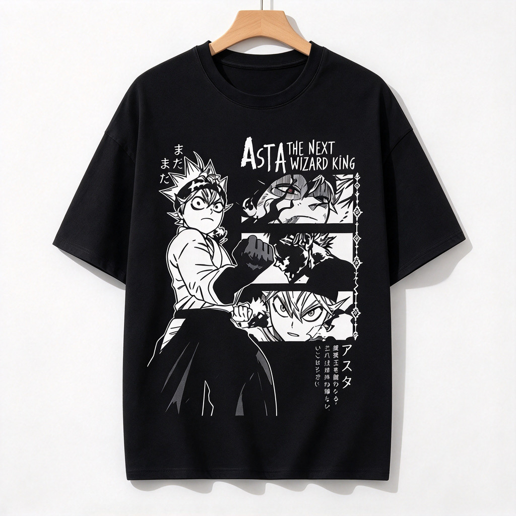 Camiseta Unissex Premium De Algodão Estampa Anime Asta Black Clover Cor Preta Estilo Casual Para Uso Diário E Eventos