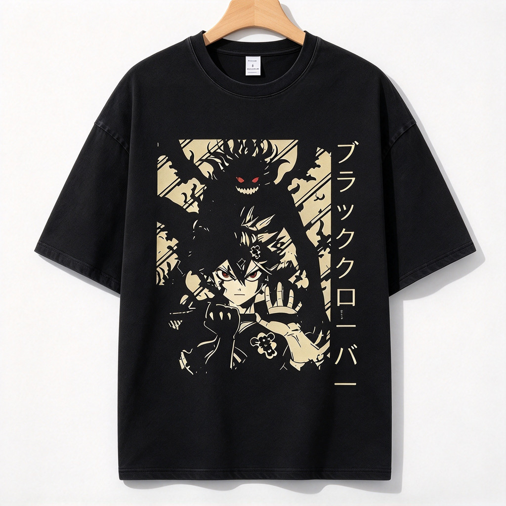 Camiseta Unissex Premium De Algodão Estampa Anime Asta Black Clover Preta Casual Para Uso Diário E Eventos De Fãs De