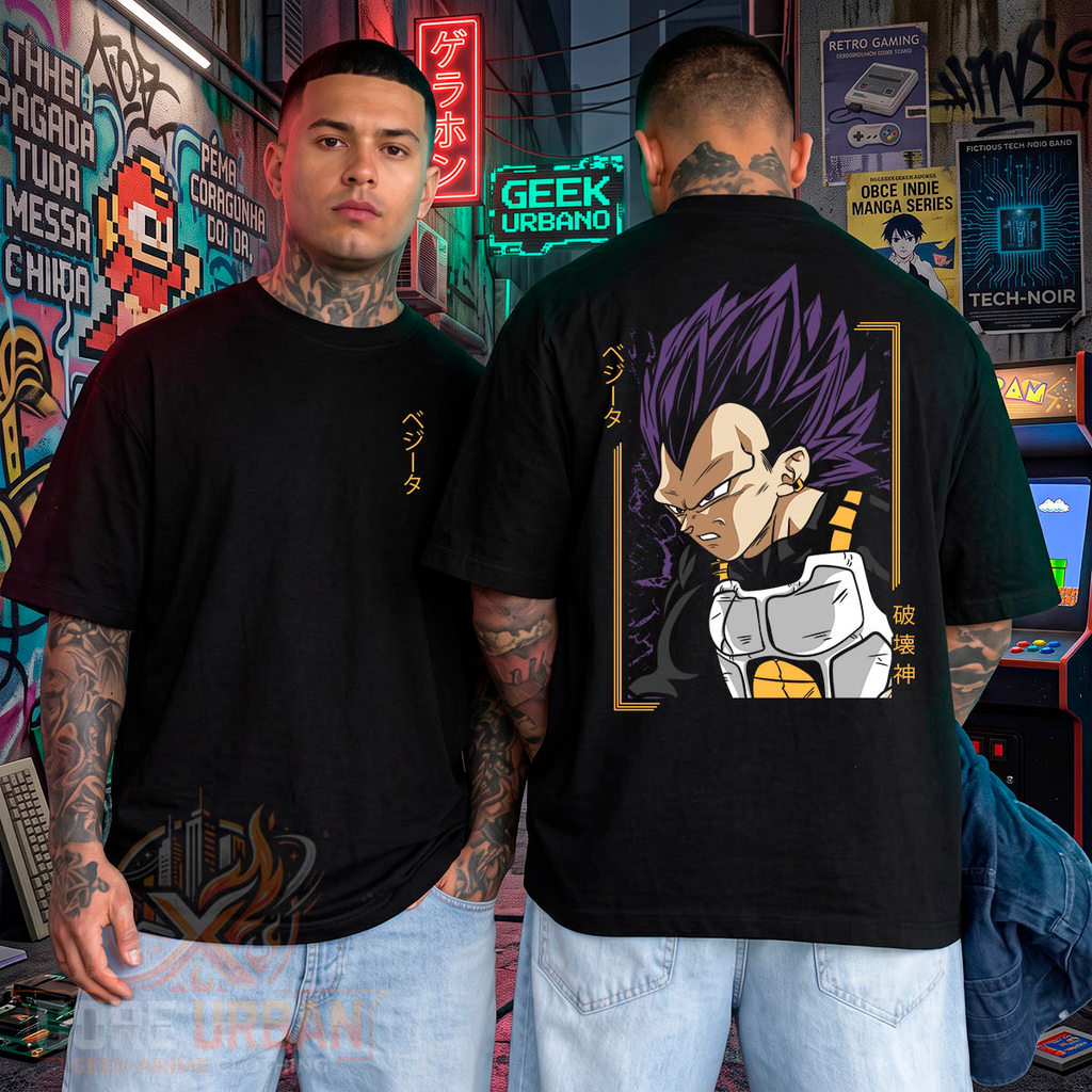 Camisa Anime Dragon Ball Z Geek Anime Vegeta Black Purple Guerreiros Z Camiseta Premium Streetwear- Temos Plus Size