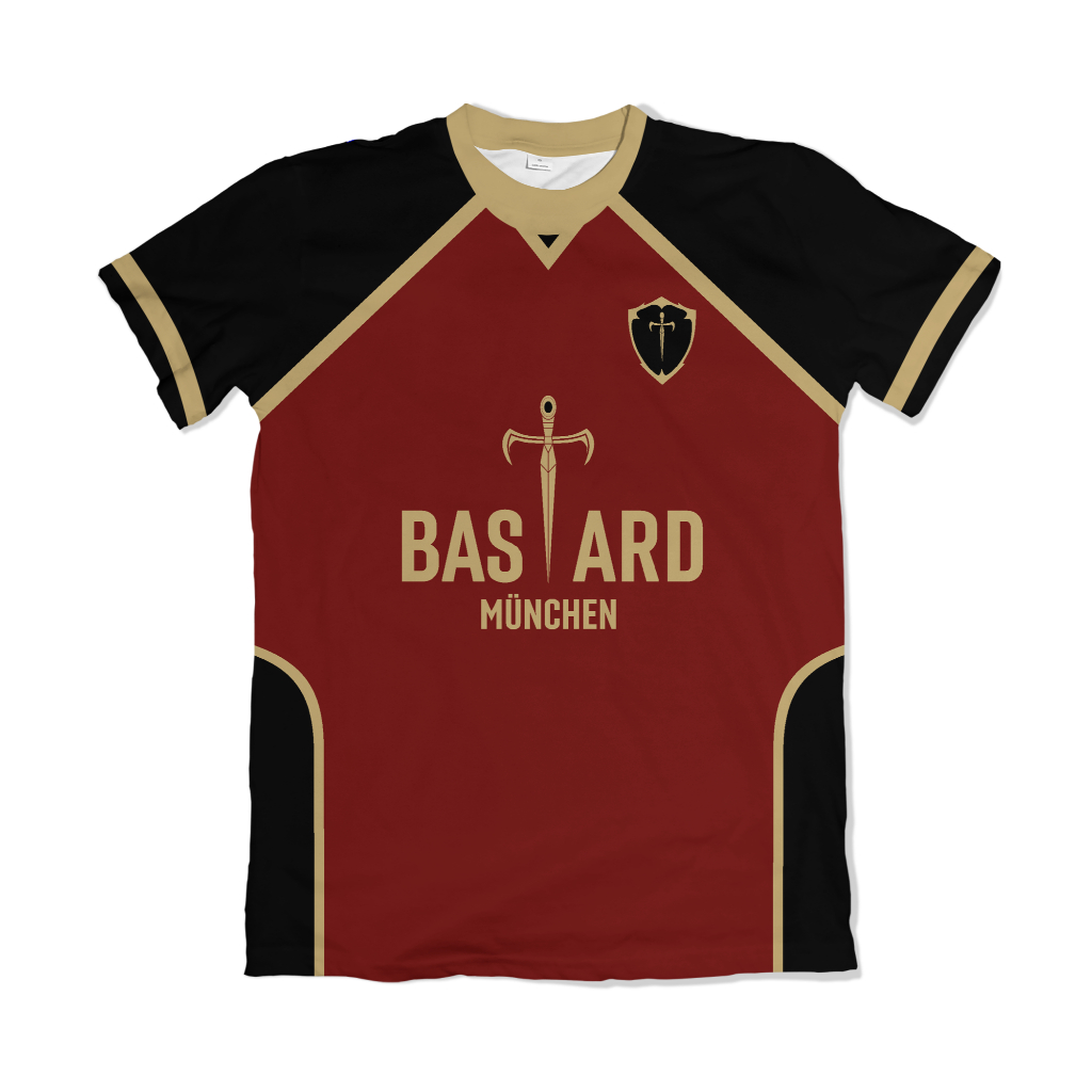 Camiseta Premium Dark Red and Black Uniforme Bastard Munchen Anime Blue Lock Escolha Nome e Número