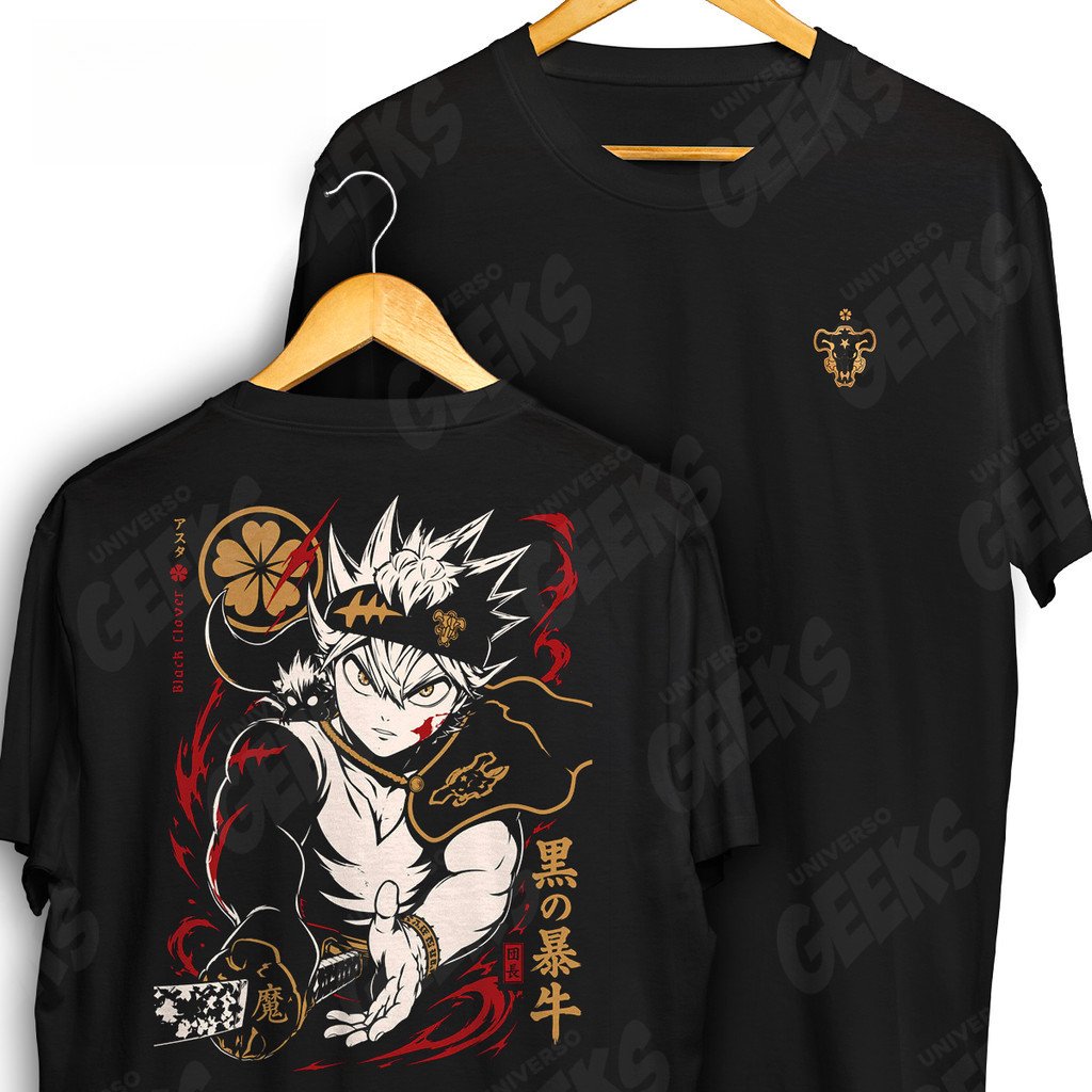[Camiseta Premium em Algodão Puro]GXG Camiseta Frente E Verso Asta Black Clover Camisa De Anime 100% Algodão