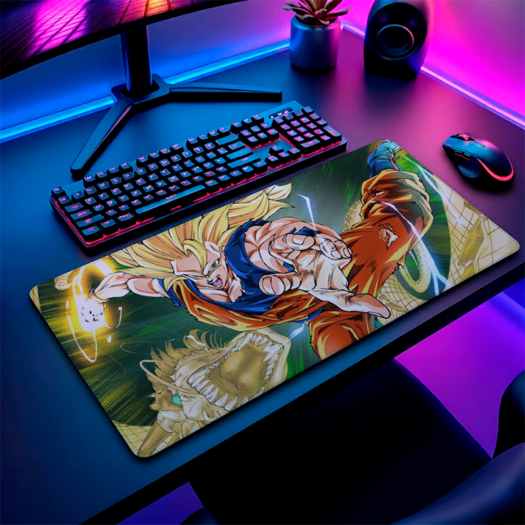 Mouse Pad Gamer Gigante Tecido DBZ Speed Borda Led 13 Cores RGB Forte Prova Água Original