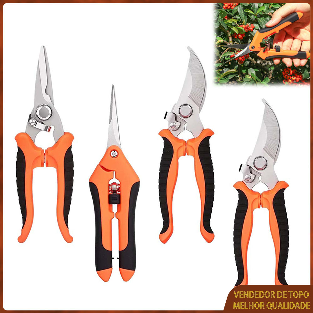 Conjunto de 4 peças Horticultural Pruning Shears Pruning Pliers Stainless Steel Blades Non-Slip Rubber Handle