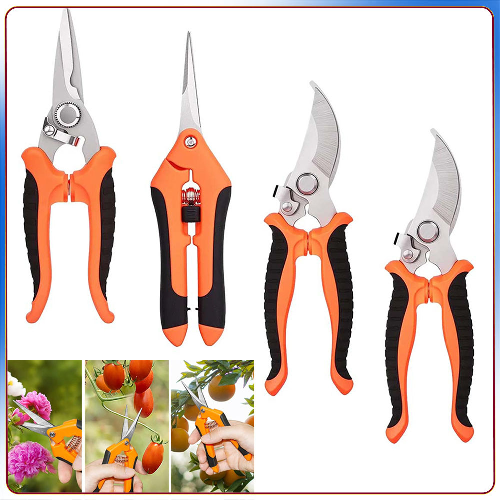 Conjunto de 4 peças Plant Pruning Shears Gardening Scissors Stainless Steel Non-Slip Rubber Handle