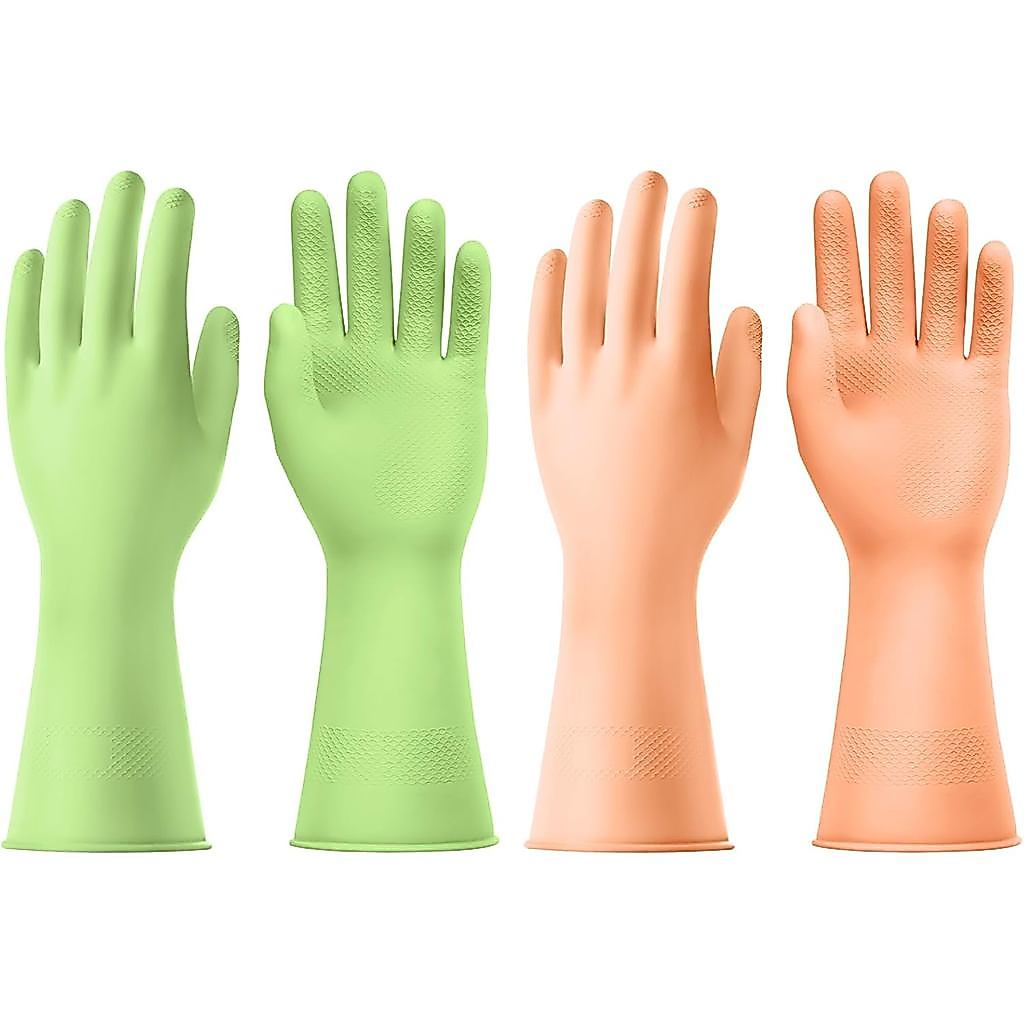 AUAUY Reusable Kitchen Dishwashing Gloves, Rubber Household Cleaning Gloves, Non-Slip Waterproof Dish Glove for Women Me