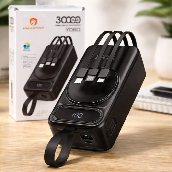 Power Bank 30000mAh- 20000mAhH 'Maston YD80-YD81 Carregador Portátil Magnético 15W MagSafe 22.5W Turbo 4 Cabos