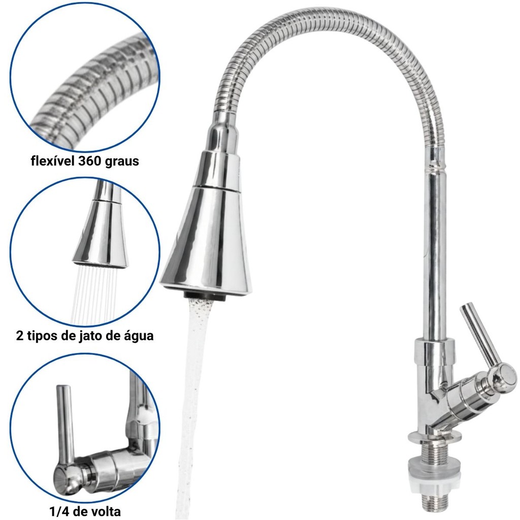 Torneira Gourmet Cromada Anti-Vazamento 2 Jatos Premium