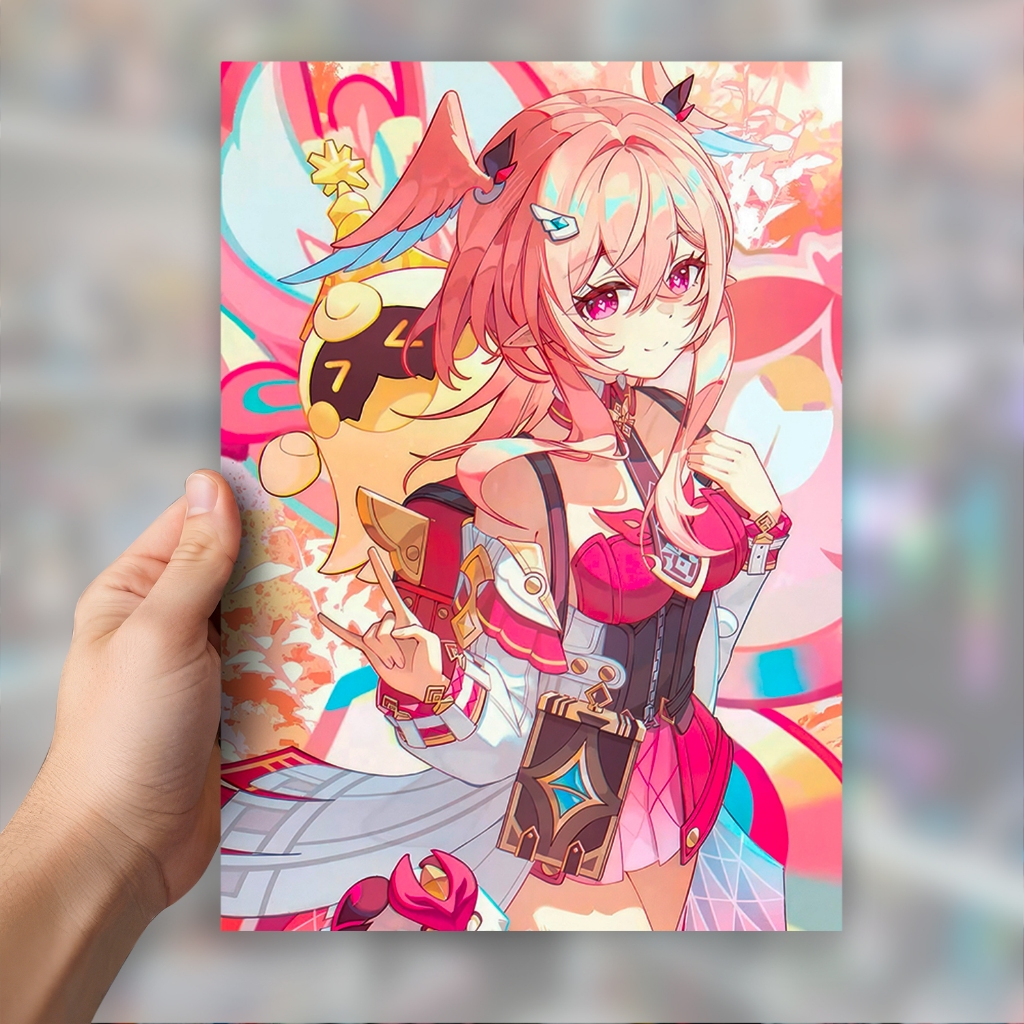 Quadro Placa Decorativa Linnea Genshin Impact em MDF com 28x20 cm