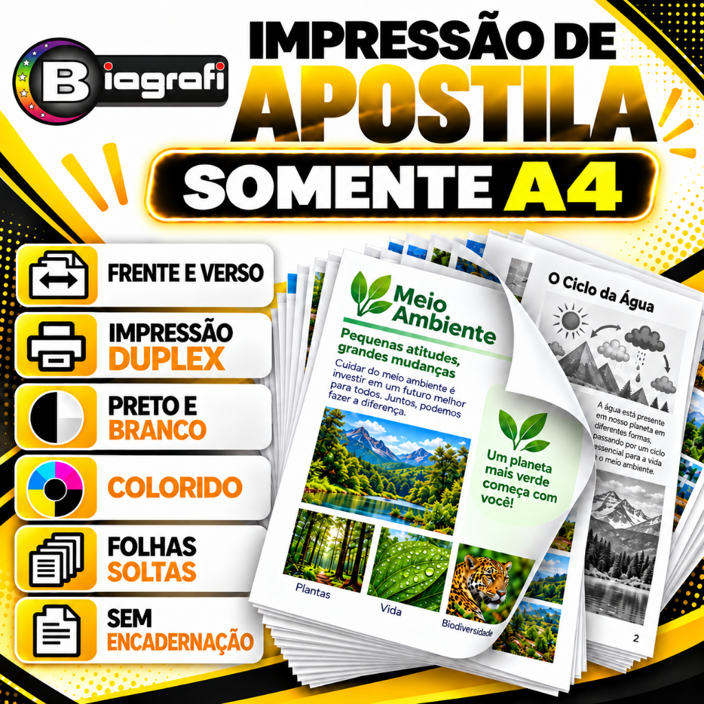 Impressão em Folhas A4 até 1000 Páginas em Frente e Verso Color ou Preto e Bran co SEM ENCADERNAÇÃO