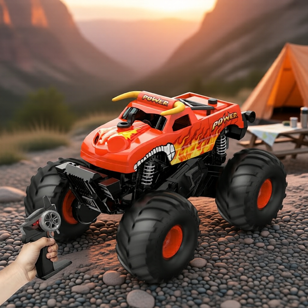 Caminhão de Acrobacias RC Anfíbio 2.4G: Spray de Névoa, Luzes LED, Giro 360°, À Prova d’Água, Flip com Um Só Botão