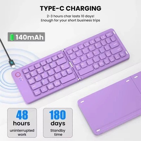 Teclado Bluetooth sem fio dobrável duplo/carregamento/adequado para Laptop teclado Bluetooth ipad Tablet dedicado
