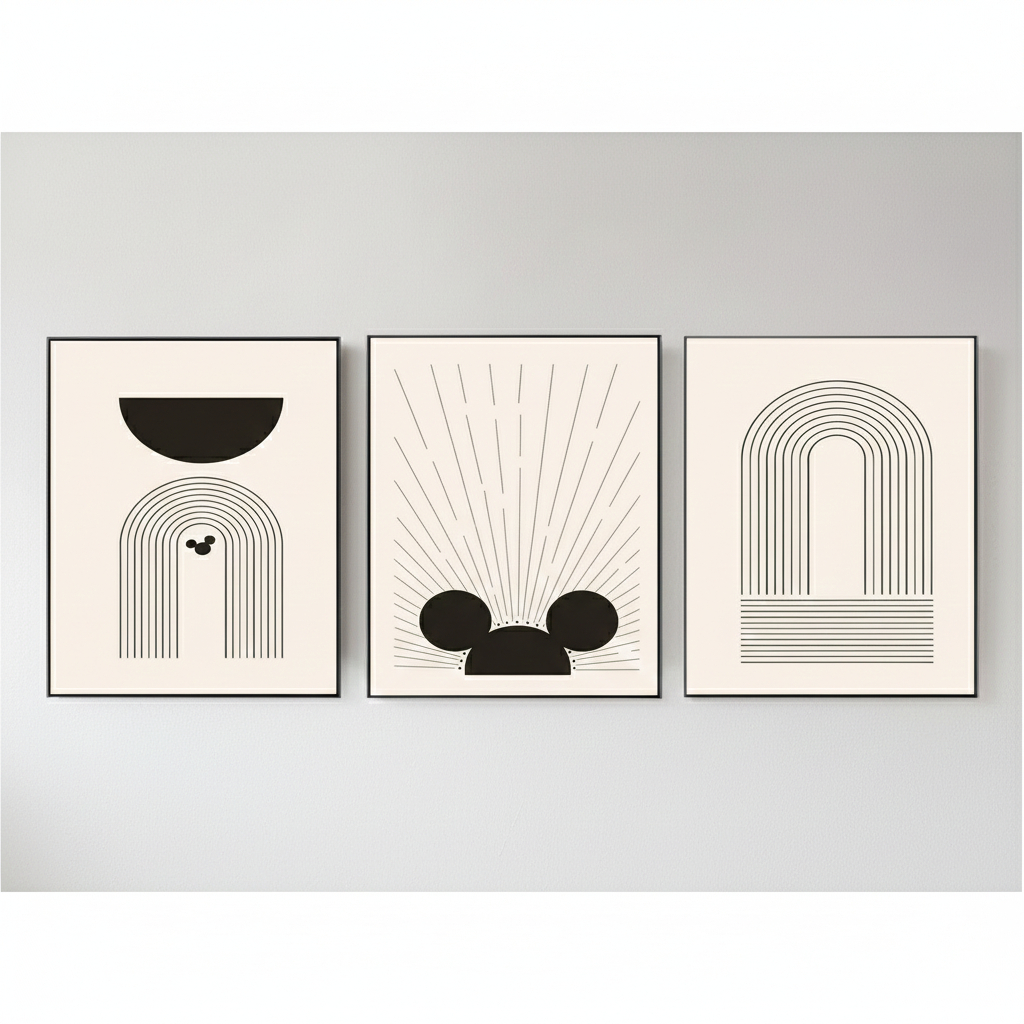 Quadros decorativos abstratos Mickey (3 peças)