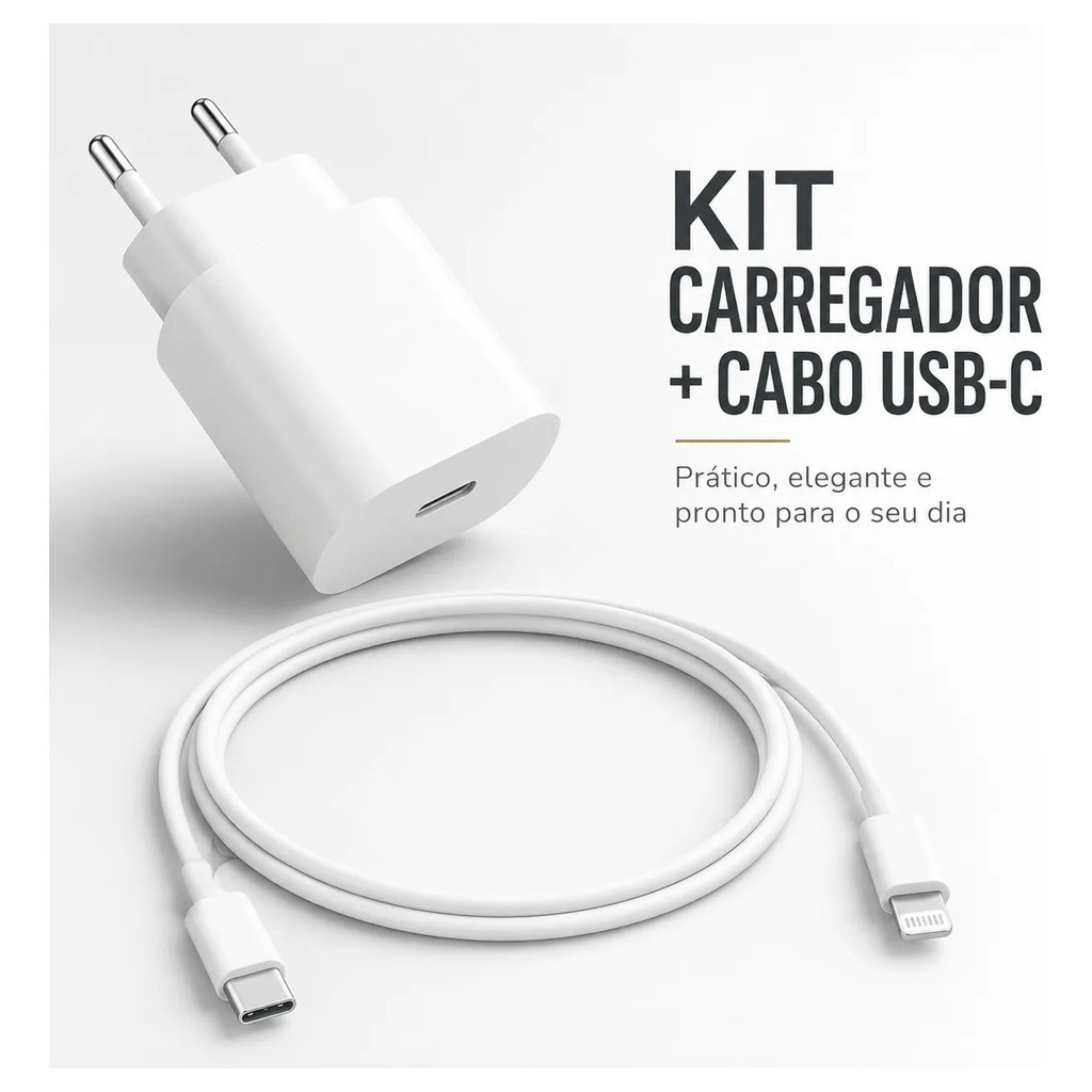 Kit Carregador Branco USB-C Cabo 1M Turbo Compacto Seguro Para Uso Diário Compatível Dispositivos IOS