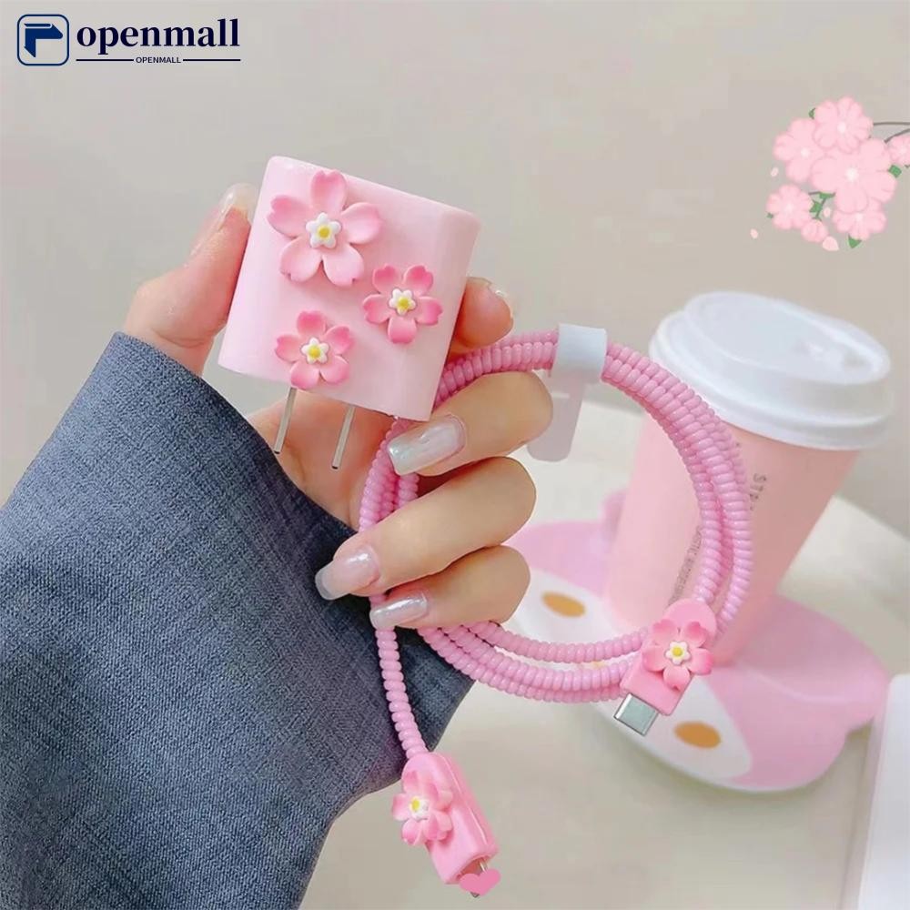 Capa Protetora De Carregador De Cabo De Flor Rosa 3D Para iOS 18W 20W Nova Linha De Dados Manga F4T9