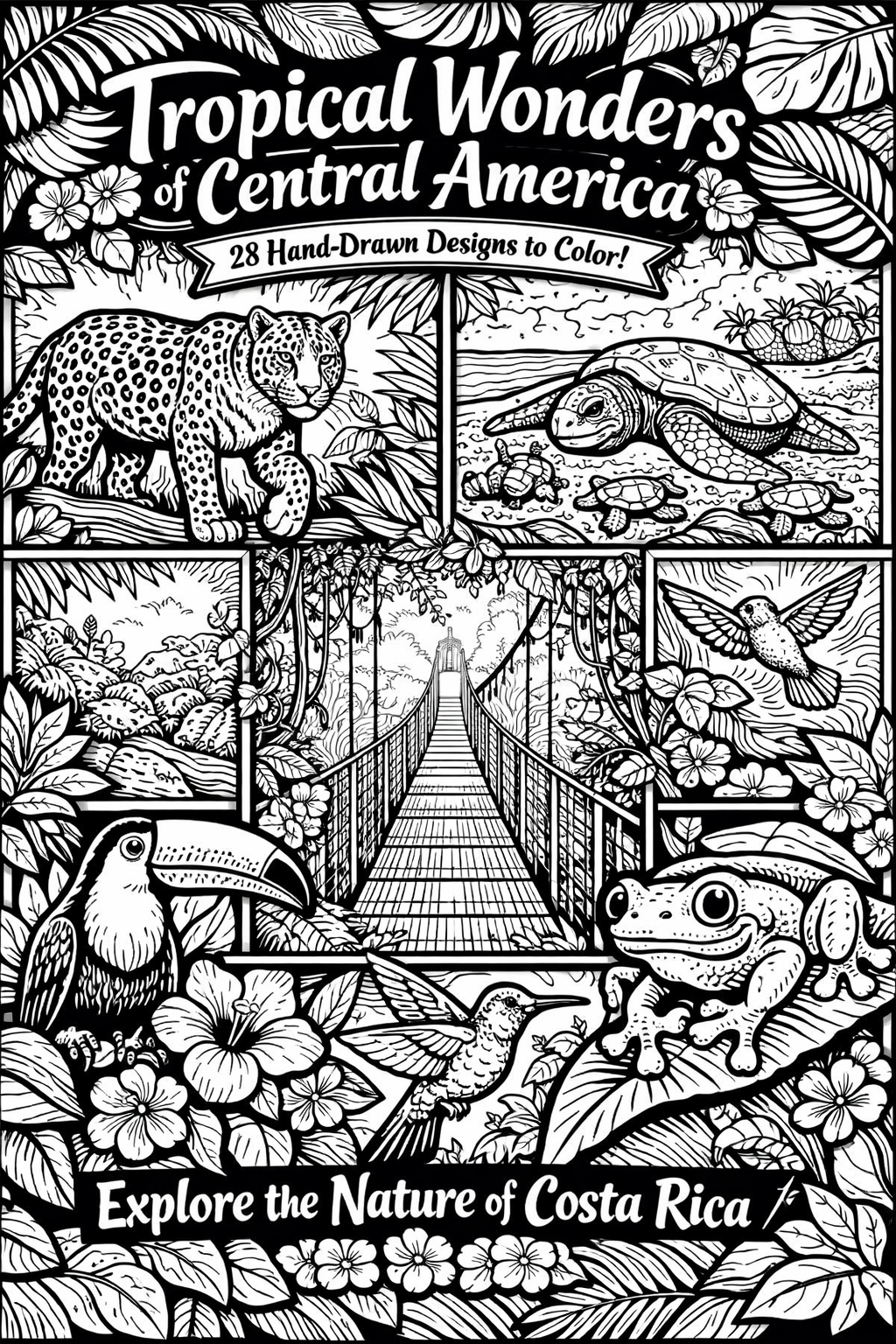 Significant animals and landscapes of Costa Rica to color