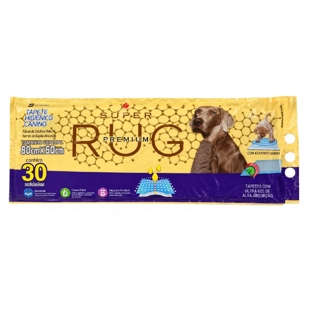 Tapete Higiênico Fralda 80x60cm c/ 30un  Pet Premium Alta Absorção Phoenix Super Rug - ENVIO RAPIDO