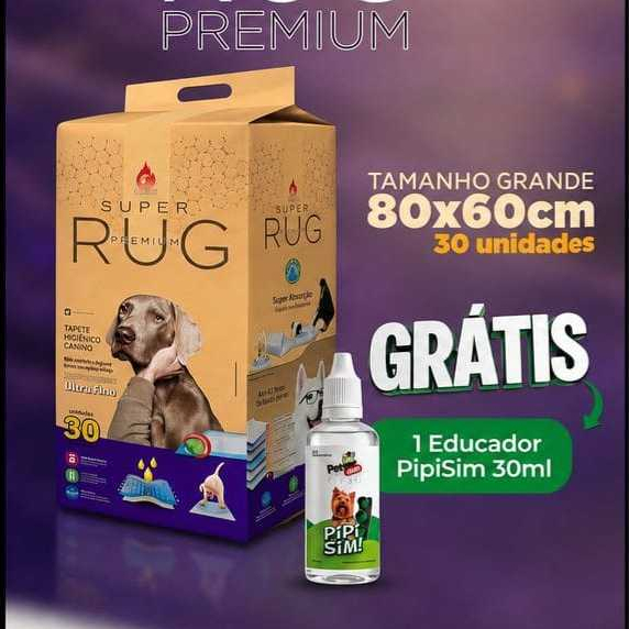 Tapete Higiênico Cachorro Super Rug Premium 80x60cm 30 Unidades Alta Absorção