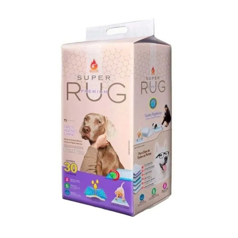 Tapete Higiênico Premium Super Rug 80x60cm Máxima Absorção 30 Unidades