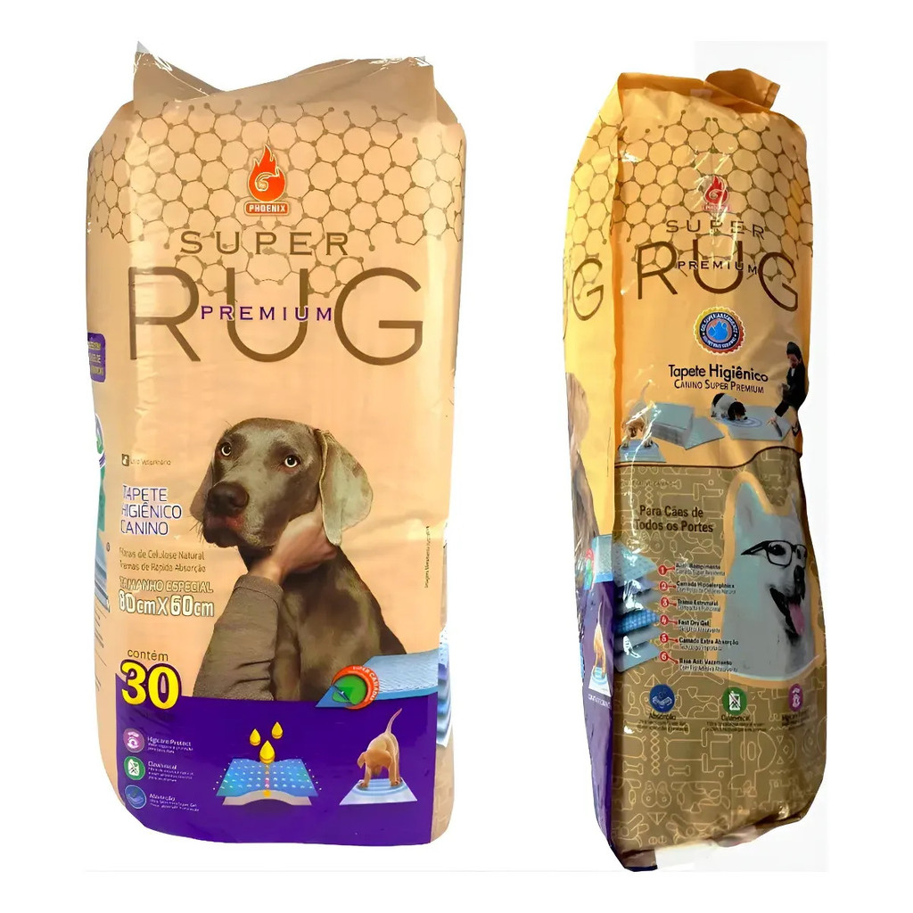 Tapete Higiênico Super Rug 80x60cm Alta Absorção C/ 30 Un