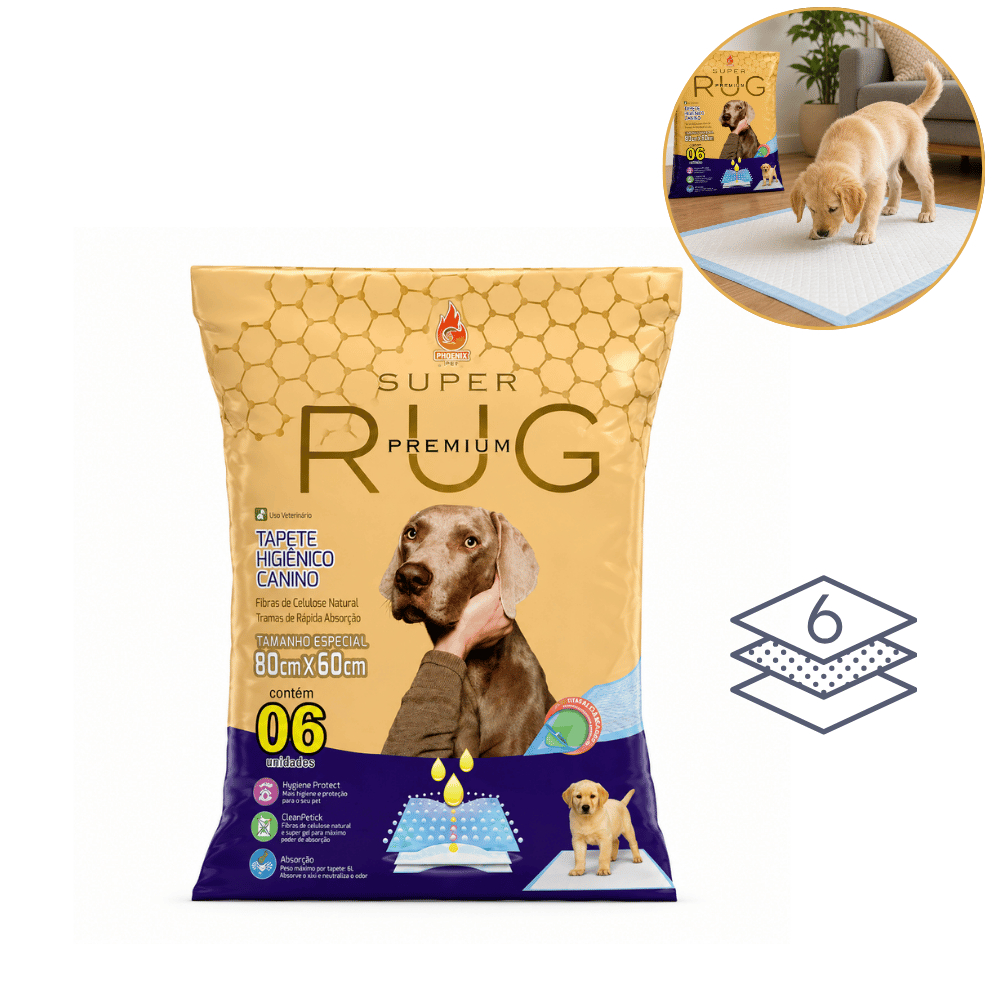 Tapete Higiênico Super Rug Pet 80x60cm 6 Unidades Cães